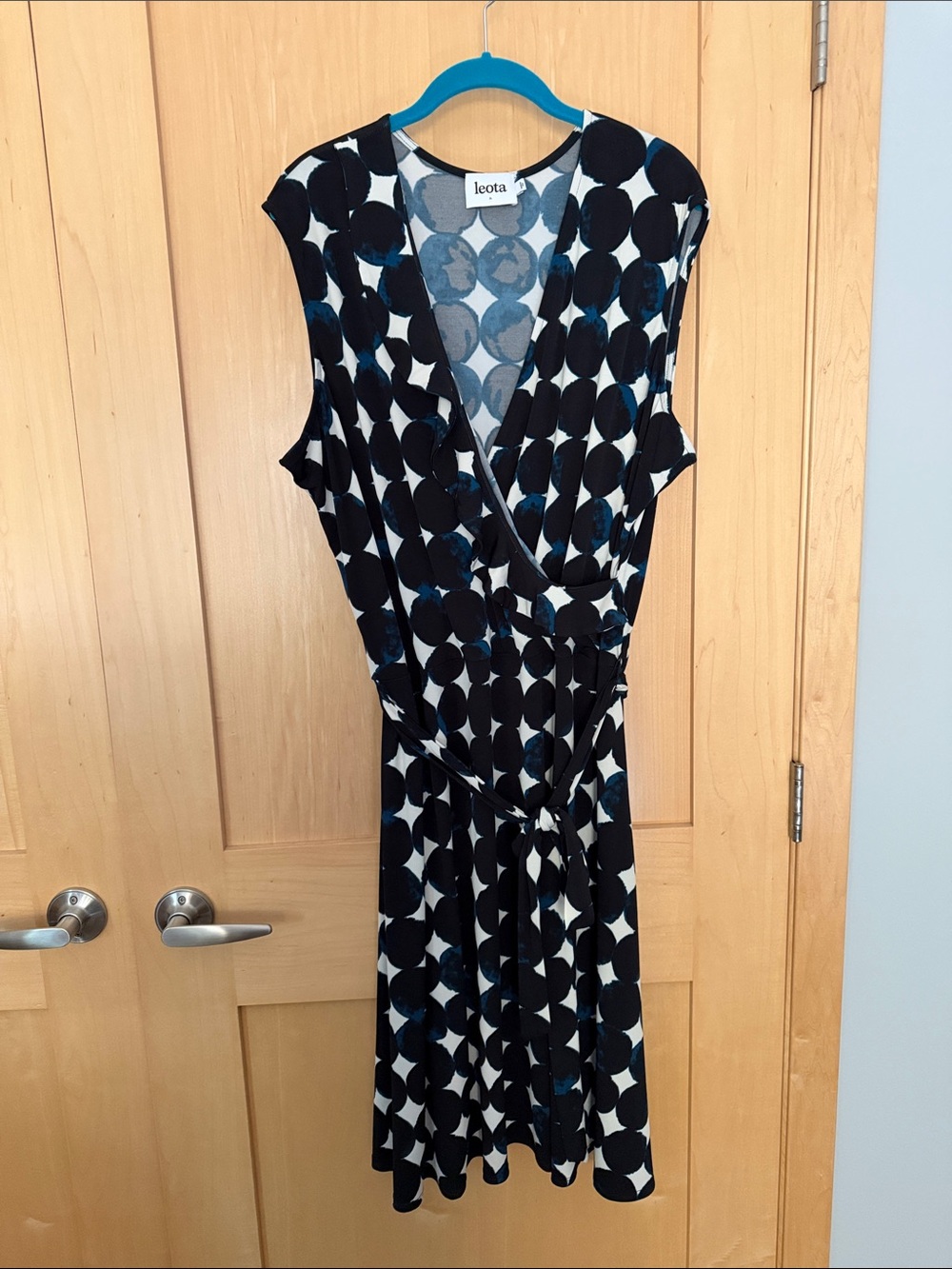 Leota Black and White Polka Dot Midi Wrap Dress